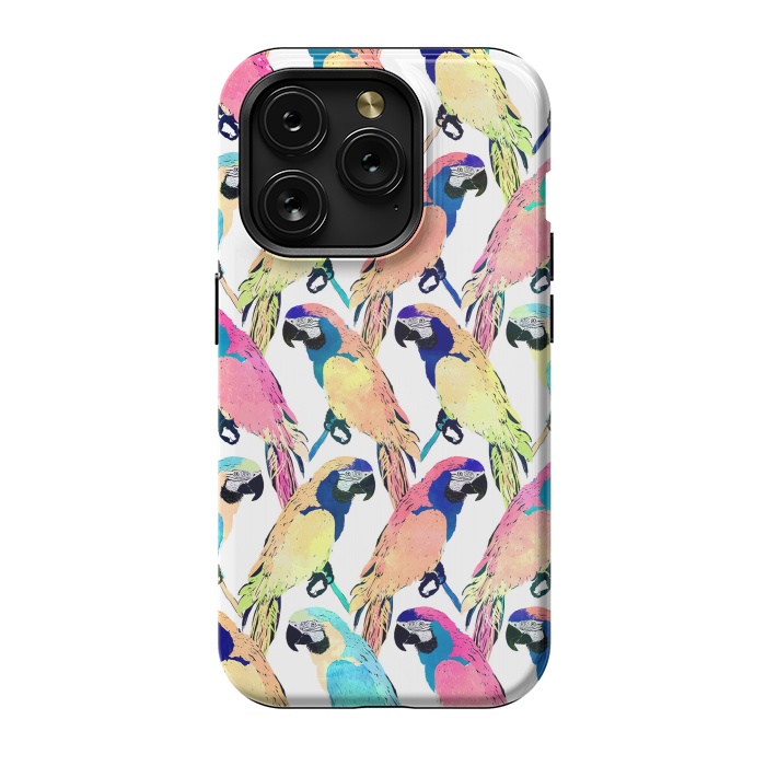 iPhone 15 Pro StrongFit Modern Colorful Exotic Parrot Birds Watercolor Paint by InovArts