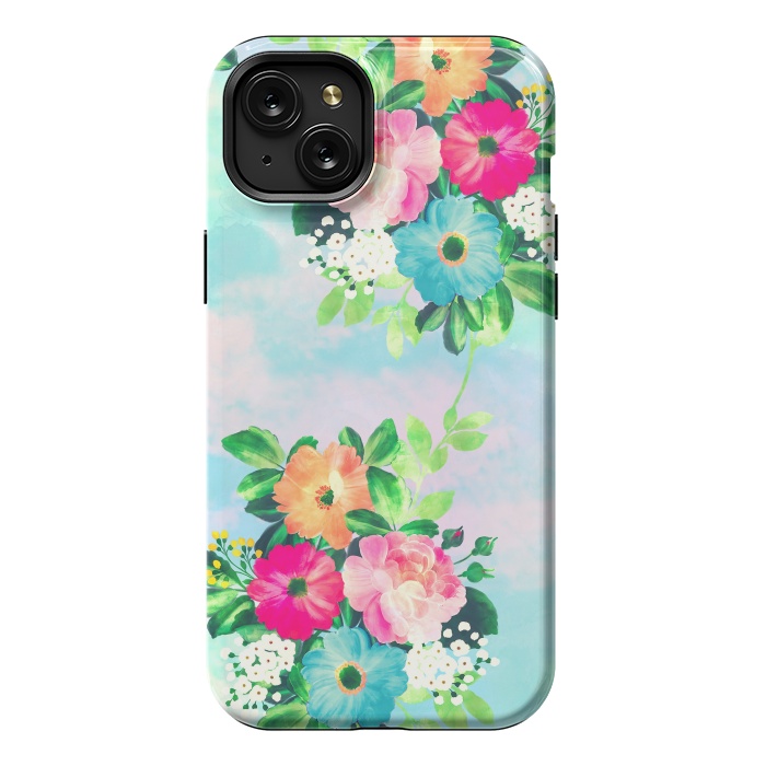 iPhone 15 Plus StrongFit Girly Vintage Roses Floral Watercolor Paint by InovArts