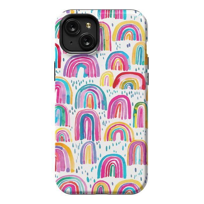 iPhone 15 Plus StrongFit Cute Watercolor Rainbows by Ninola Design