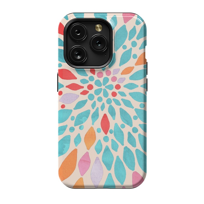 iPhone 15 Pro StrongFit Radiant Dahlia - teal, orange, coral, pink  by Tangerine-Tane