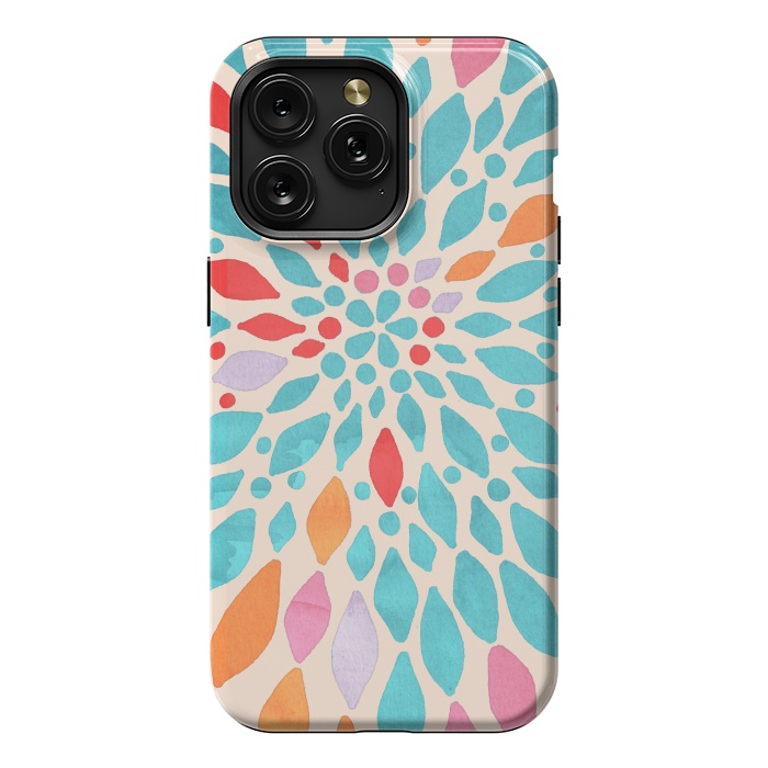 iPhone 15 Pro Max StrongFit Radiant Dahlia - teal, orange, coral, pink  by Tangerine-Tane