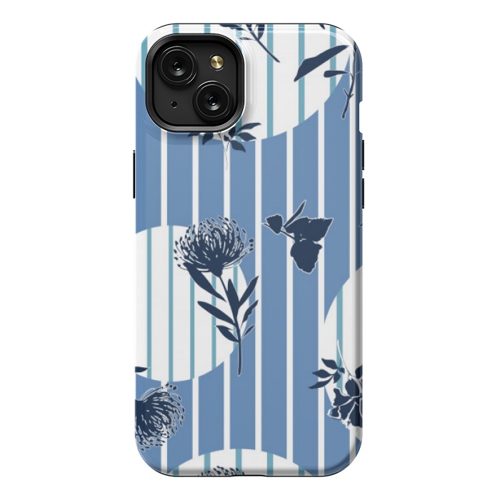 iPhone 15 Plus StrongFit STRIPES TROPICAL BLUE PATTERN by MALLIKA