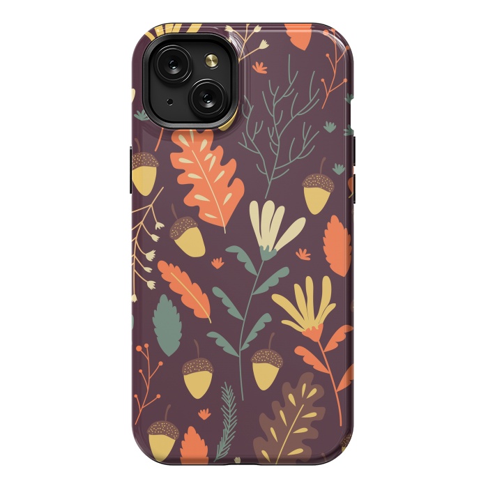 iPhone 15 Plus StrongFit Autumn Pattern With Red and Orange Leaves by ArtsCase