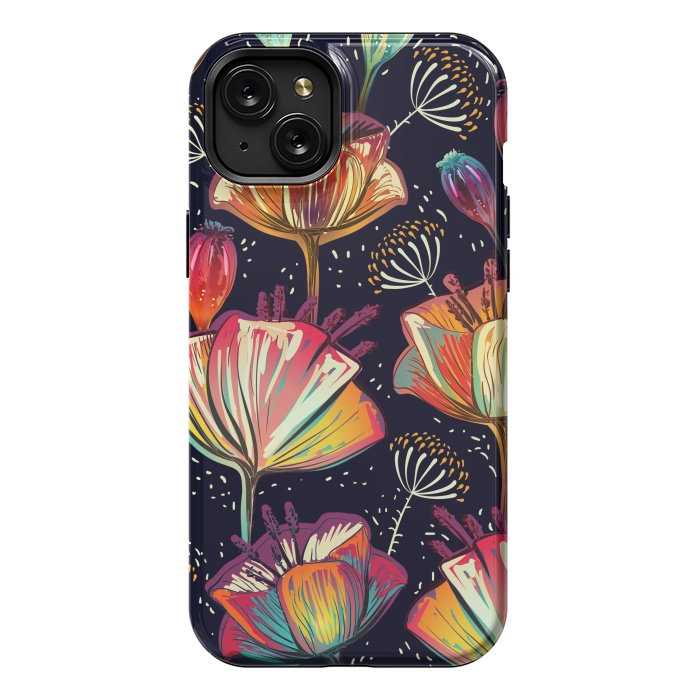 iPhone 15 Plus StrongFit Colorful Seamless Vector Pattern with Flowers and Plants by ArtsCase