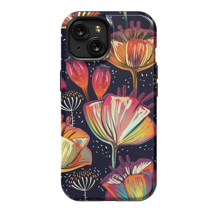 iPhone 15 StrongFit Colorful Seamless Vector Pattern with Flowers and Plants by ArtsCase
