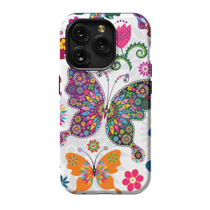 iPhone 15 Pro StrongFit Cute Butterflies and Flowers in Different Colors by ArtsCase