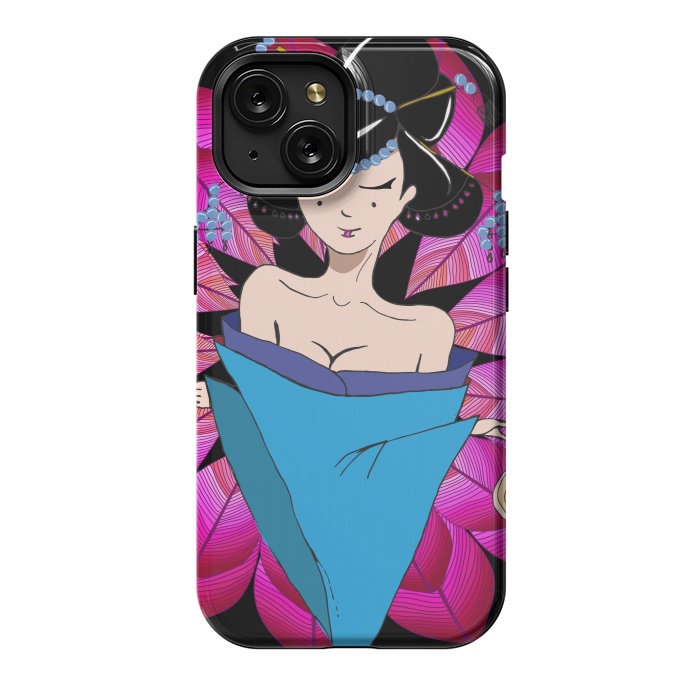 iPhone 15 StrongFit Geisha Girl with Lantern on Leaves by ArtsCase