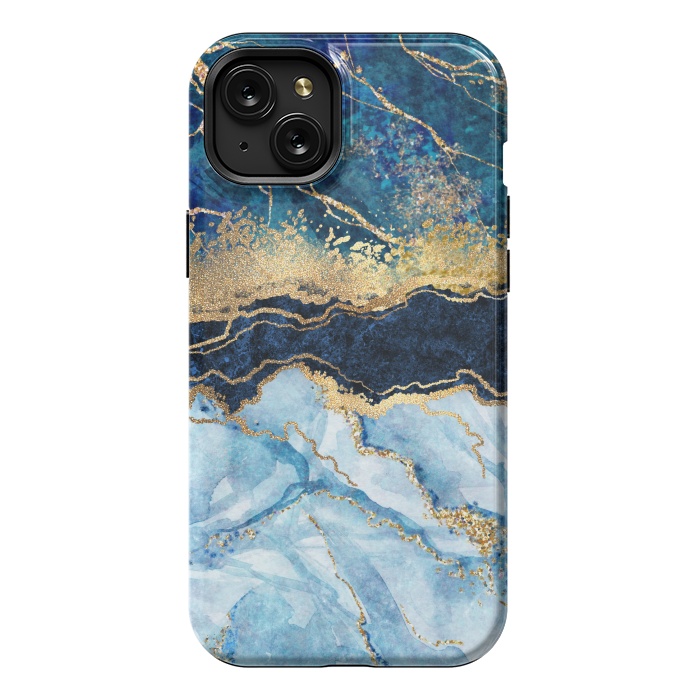 iPhone 15 Plus StrongFit Abstract Background Blue Marble and Glossy Decoration by ArtsCase