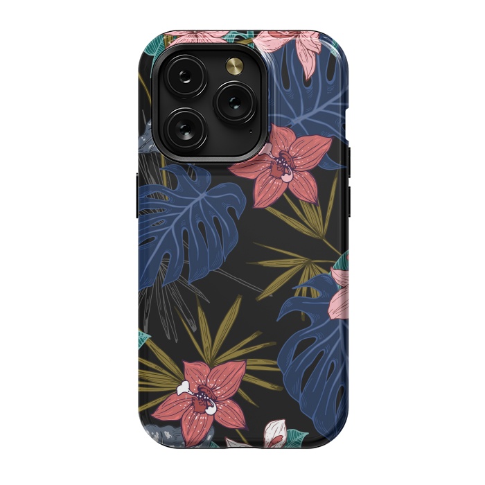 iPhone 15 Pro StrongFit Tropical Plants, Flowers and Leaves Seamless Pattern 12 by ArtsCase