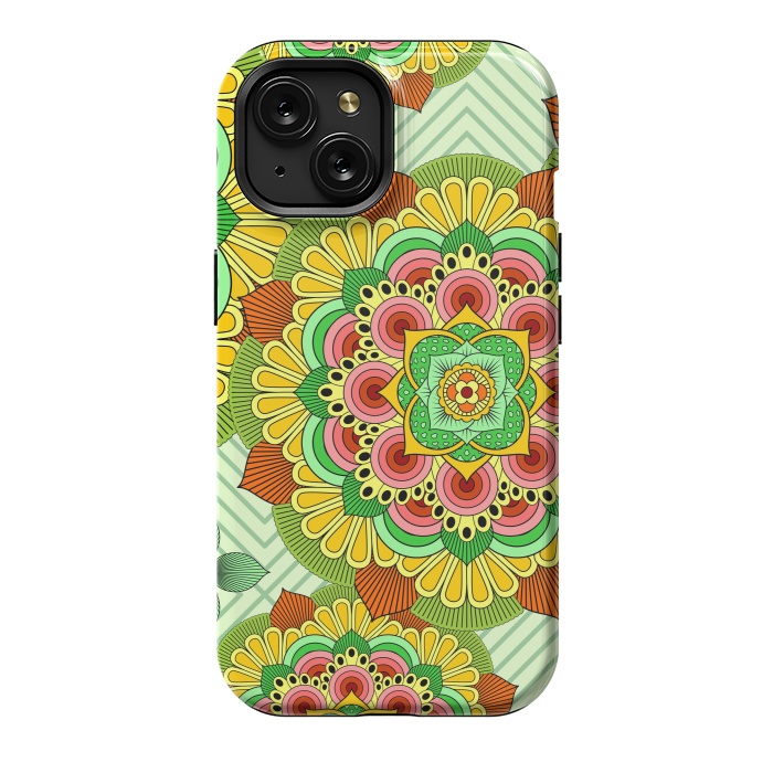 iPhone 15 StrongFit Mandala African Zen Floral Ethnic Art Textile by ArtsCase