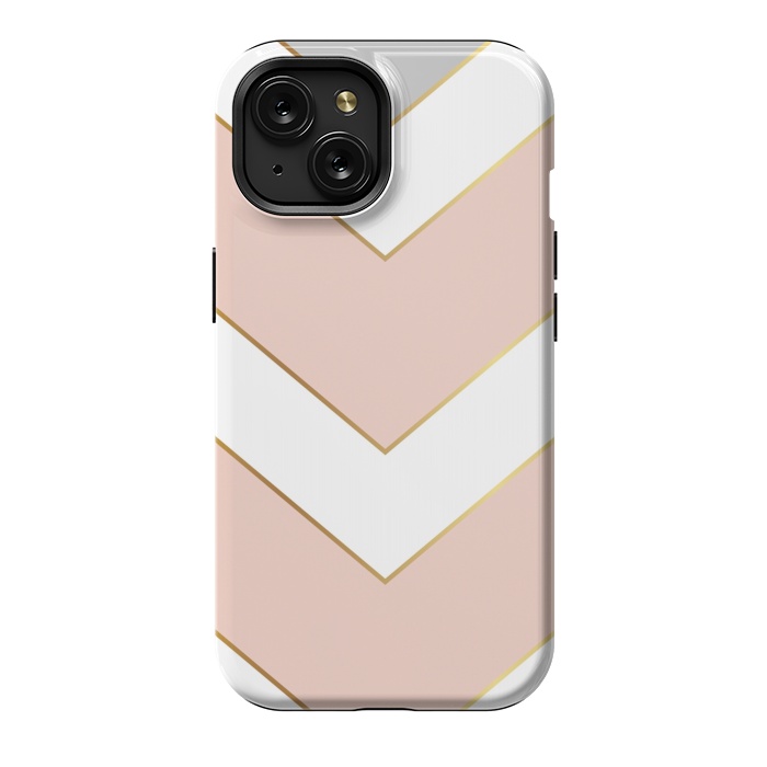 iPhone 15 StrongFit Marble with Geometric Design Golden I by ArtsCase