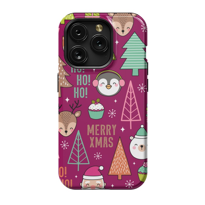 iPhone 15 Pro StrongFit Pine Trees and Christmas Elements Seamless Pattern by ArtsCase