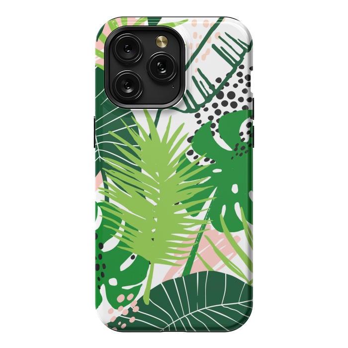 iPhone 15 Pro Max StrongFit Seamless Exotic Pattern with Green Tropical Leaves by ArtsCase