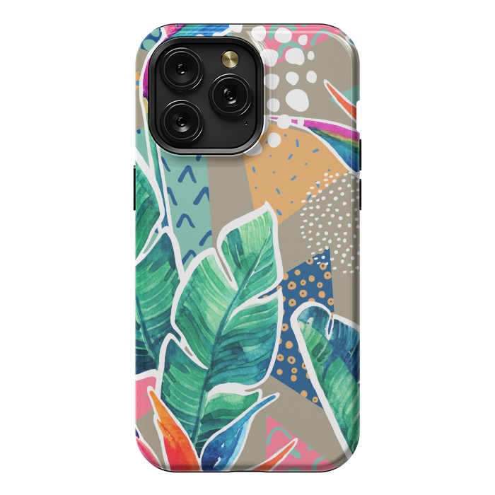 iPhone 15 Pro Max StrongFit Tropical Flowers Watercolors with Geometric Outline by ArtsCase