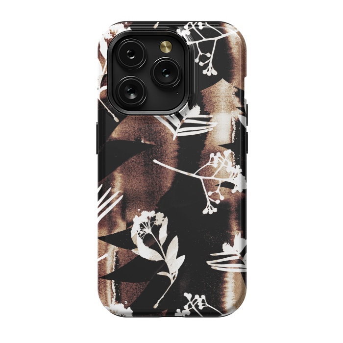 iPhone 15 Pro StrongFit Cyanotype brown painted wild plants pattern by Oana 