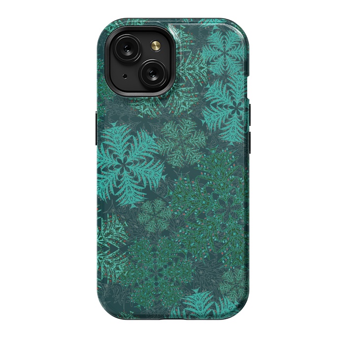 iPhone 15 StrongFit Xmas Snowflakes Teal by Lotti Brown