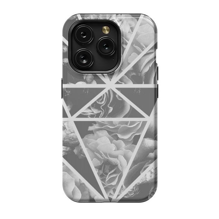 iPhone 15 Pro StrongFit Gray rose petals geo collage by Oana 