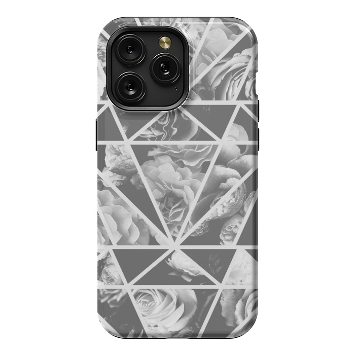 iPhone 15 Pro Max StrongFit Gray rose petals geo collage by Oana 
