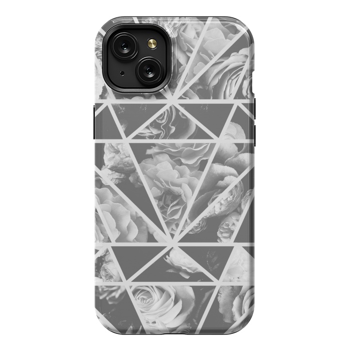 iPhone 15 Plus StrongFit Gray rose petals geo collage by Oana 