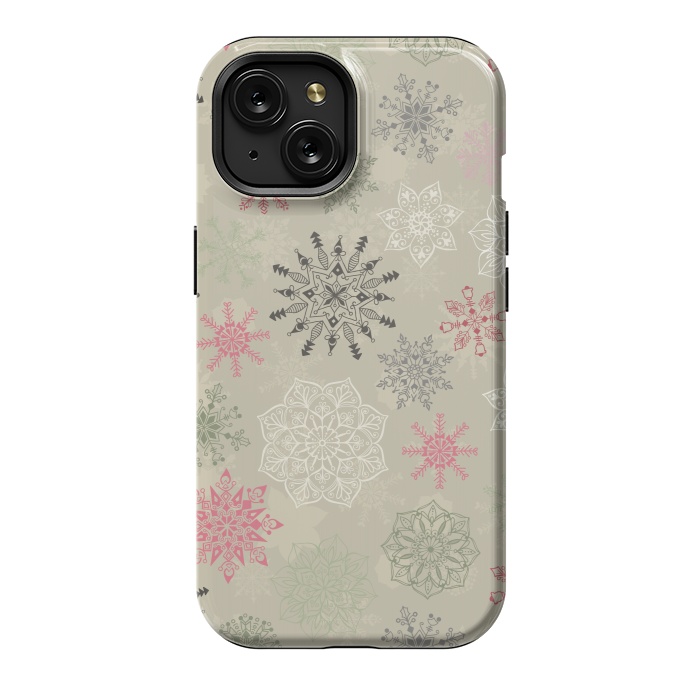 iPhone 15 StrongFit Christmas Snowflakes on Light Green by Paula Ohreen