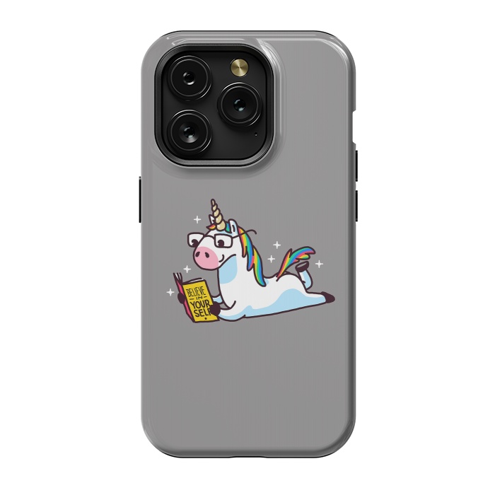 iPhone 15 Pro StrongFit Unicorn Reading Book Believe in Yourself Floor by Vó Maria