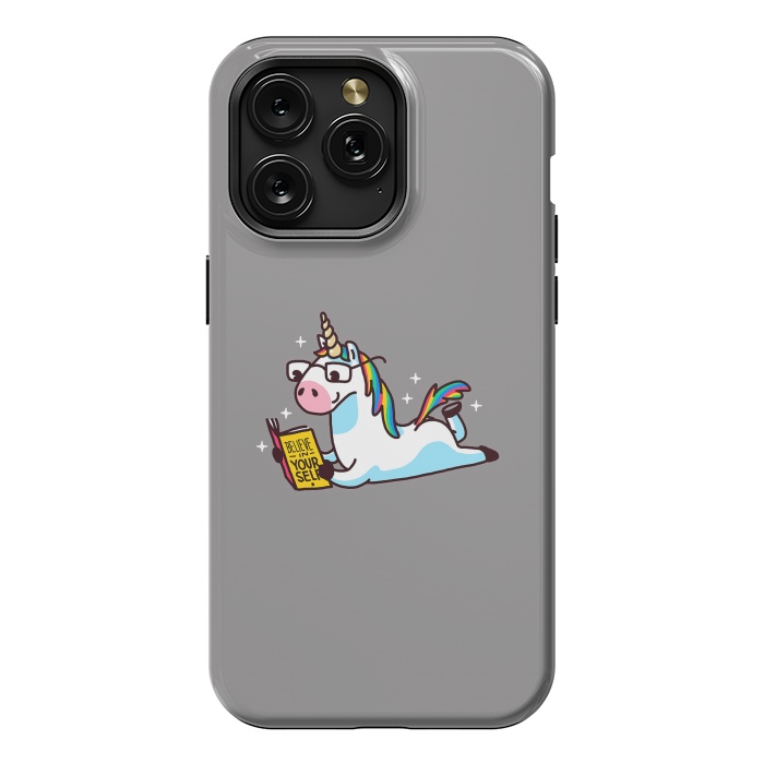 iPhone 15 Pro Max StrongFit Unicorn Reading Book Believe in Yourself Floor by Vó Maria