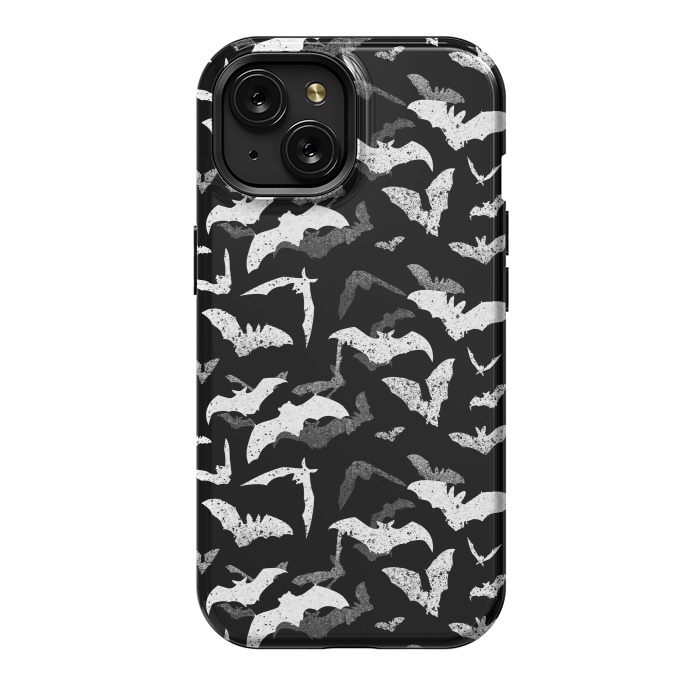 iPhone 15 StrongFit Splattered flying bats Halloween pattern by Oana 