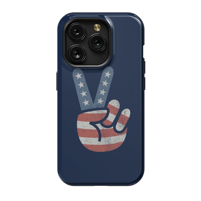 iPhone 15 Pro StrongFit Peace Love Hand USA Flag Vintage Solid by Vó Maria