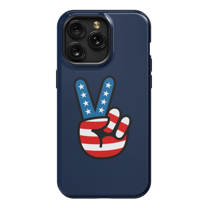 iPhone 15 Pro Max StrongFit Peace Love Hand USA Flag Vintage Solid 3 by Vó Maria
