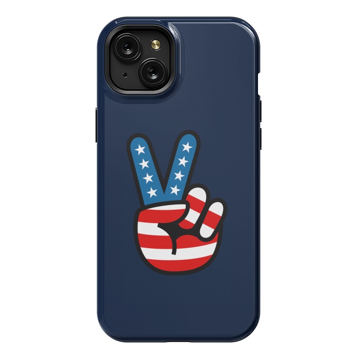 iPhone 15 Plus StrongFit Peace Love Hand USA Flag Vintage Solid 3 by Vó Maria
