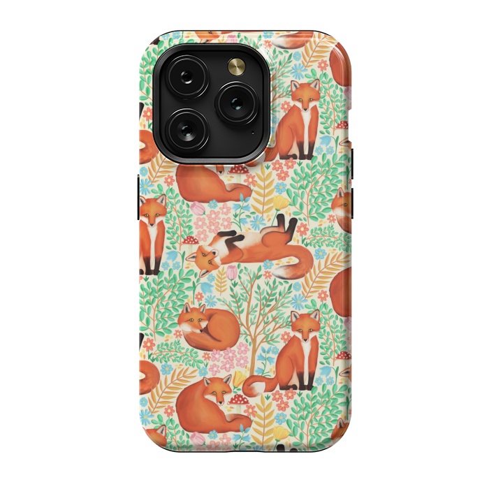 iPhone 15 Pro StrongFit Little Foxes in a Fantasy Forest on Cream by Tangerine-Tane