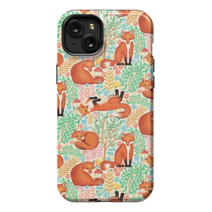 iPhone 15 Plus StrongFit Little Foxes in a Fantasy Forest on Cream by Tangerine-Tane