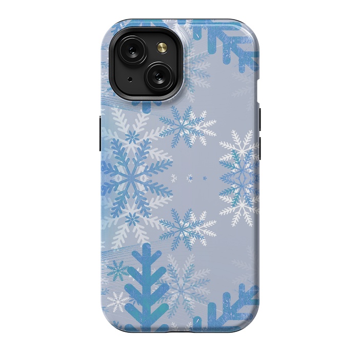iPhone 15 StrongFit Pastel blue snowflakes winter pattern by Oana 