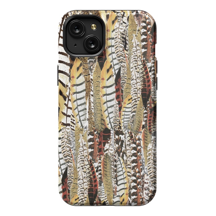 iPhone 15 Plus StrongFit Brown feathers vintage pattern by Oana 