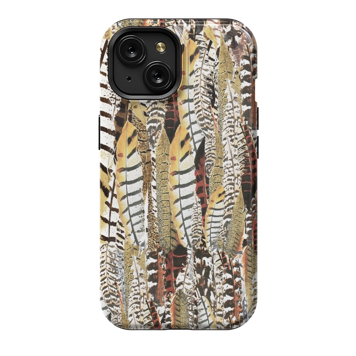 iPhone 15 StrongFit Brown feathers vintage pattern by Oana 