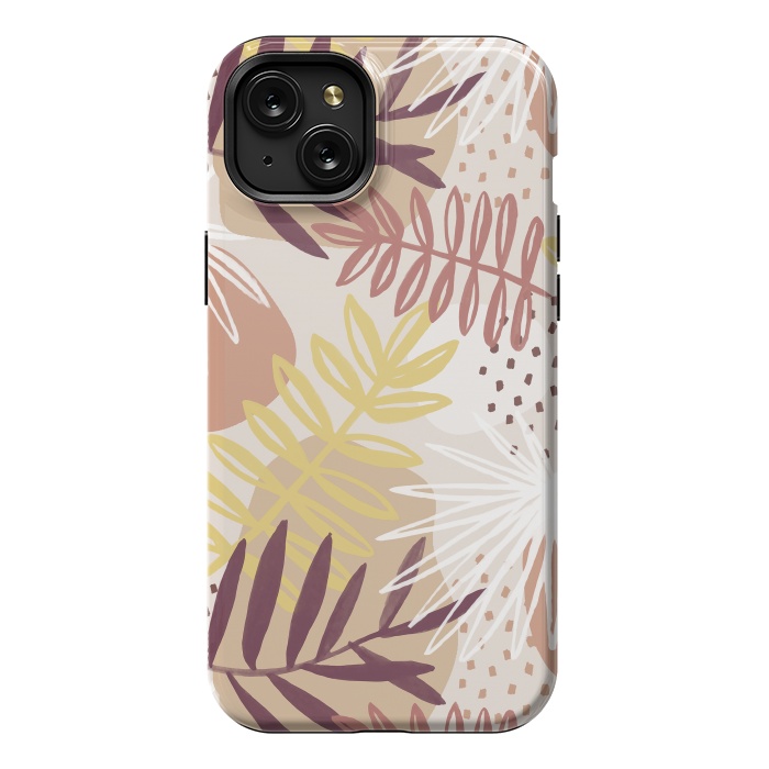 iPhone 15 Plus StrongFit Modern tropical leaves and spots - terracotta by Oana 