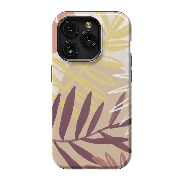 iPhone 15 Pro StrongFit Minimal brown tropical leaves by Oana 