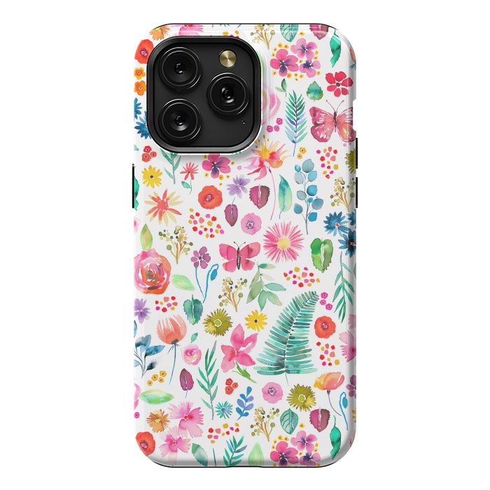 iPhone 15 Pro Max StrongFit Colorful Botanical Plants and Flowers by Ninola Design