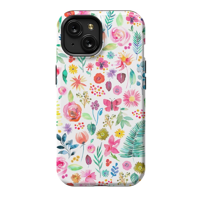 iPhone 15 StrongFit Colorful Botanical Plants and Flowers by Ninola Design