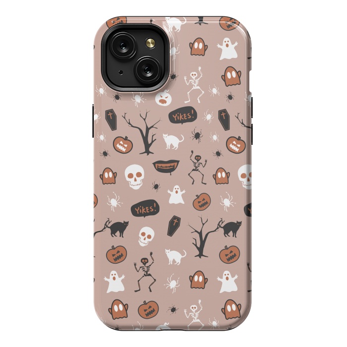 iPhone 15 Plus StrongFit Playful neutral Halloween monsters pattern by Oana 