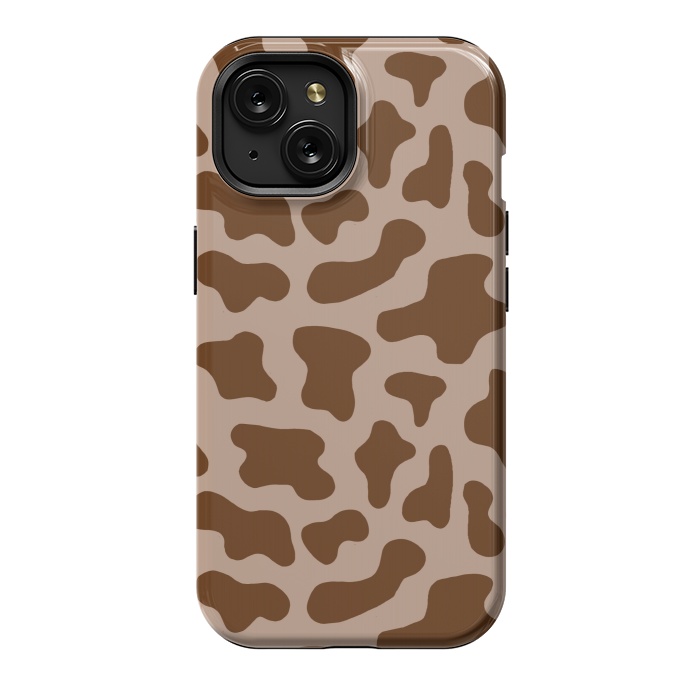 iPhone 15 StrongFit Chocolate Milk Brown Cow Print by Julie Erin Designs
