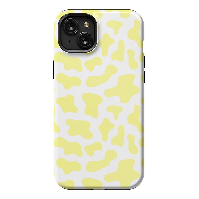 iPhone 15 Plus StrongFit Yellow Cow Print by Julie Erin Designs