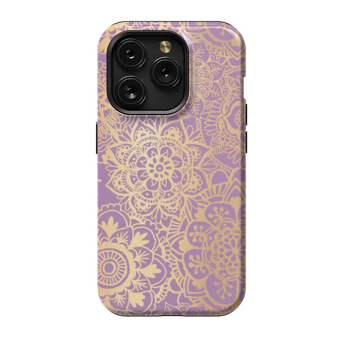 iPhone 15 Pro StrongFit Light Purple and Gold Mandala Pattern by Julie Erin Designs