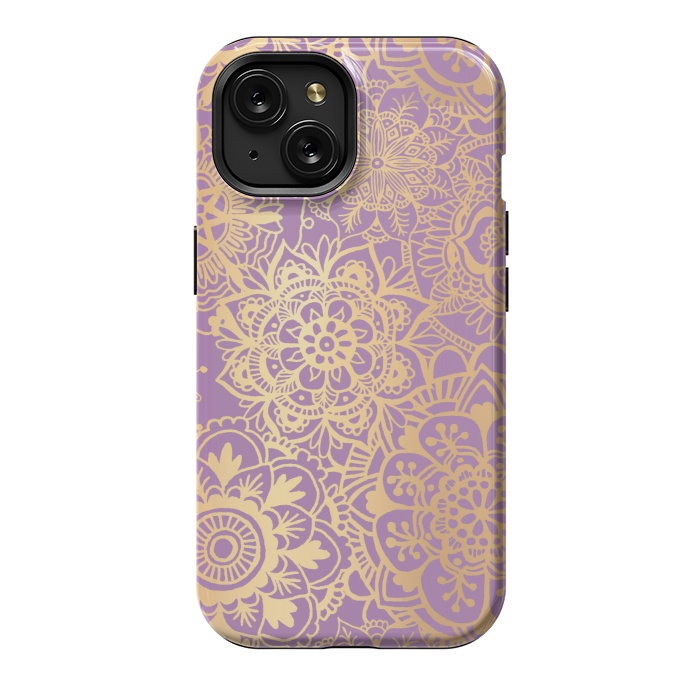 iPhone 15 StrongFit Light Purple and Gold Mandala Pattern by Julie Erin Designs