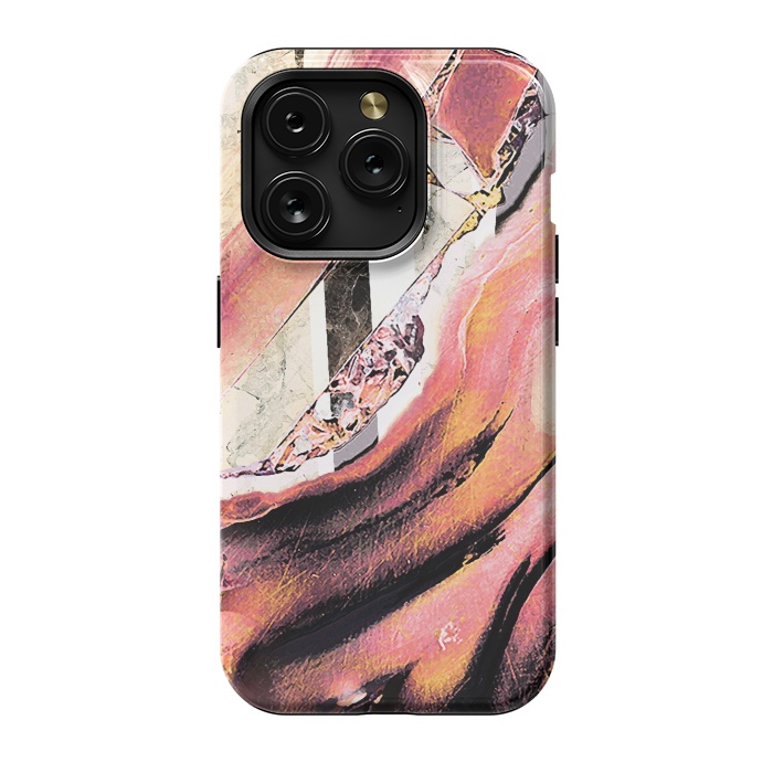 iPhone 15 Pro StrongFit Rose gold geode stones and marble stripes by Oana 