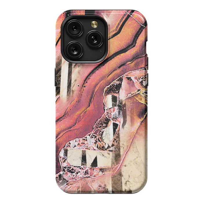 iPhone 15 Pro Max StrongFit Rose gold geode stones and marble stripes by Oana 