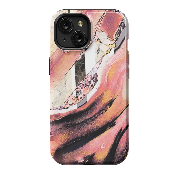 iPhone 15 StrongFit Rose gold geode stones and marble stripes by Oana 