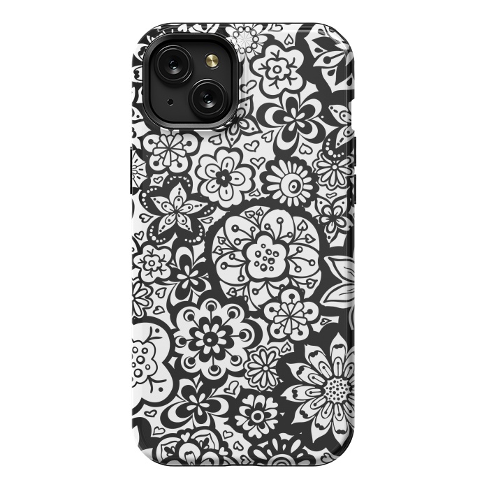iPhone 15 Plus StrongFit Beautiful Bouquet of Blooms-Black and White by Paula Ohreen