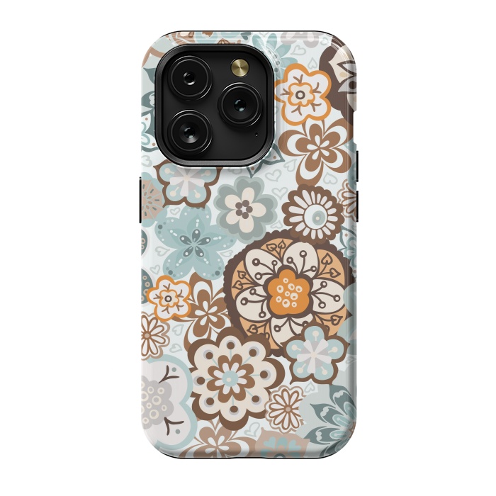 iPhone 15 Pro StrongFit Beautiful Bouquet of Blooms-Blue and Brown by Paula Ohreen