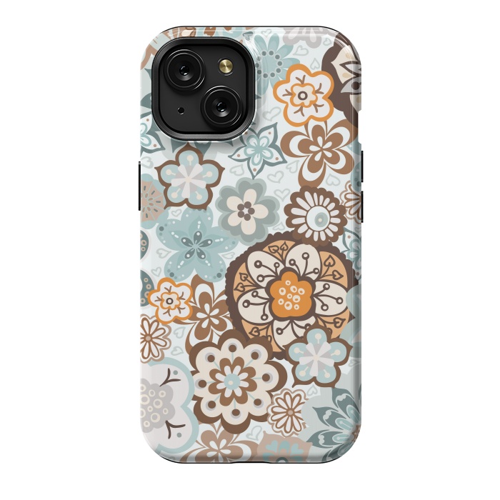 iPhone 15 StrongFit Beautiful Bouquet of Blooms-Blue and Brown by Paula Ohreen